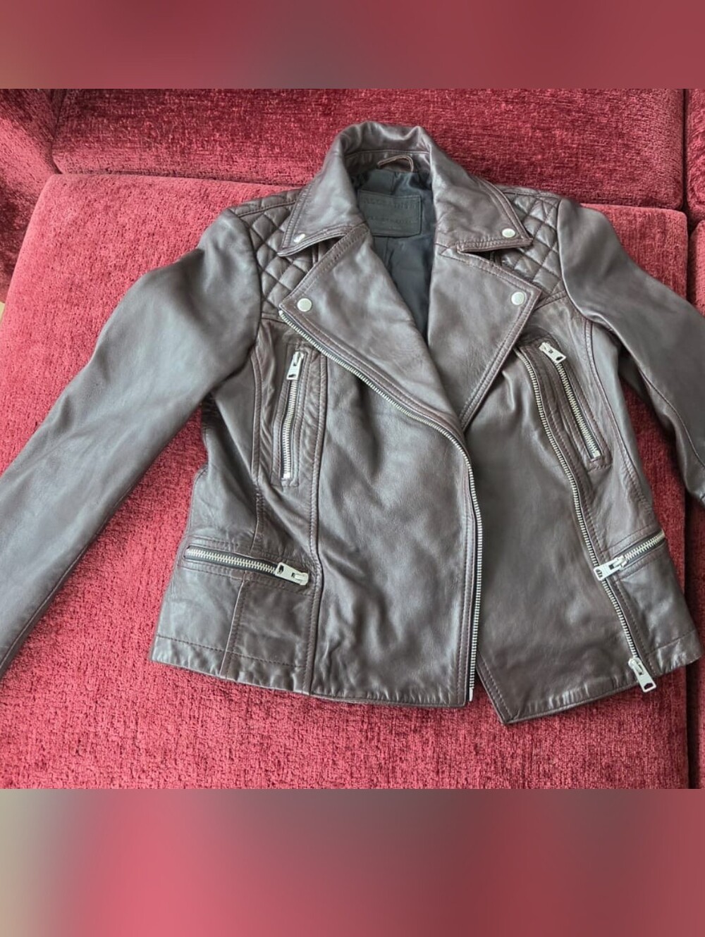 All Saints Quilted Brown Leather Moto Jacket
